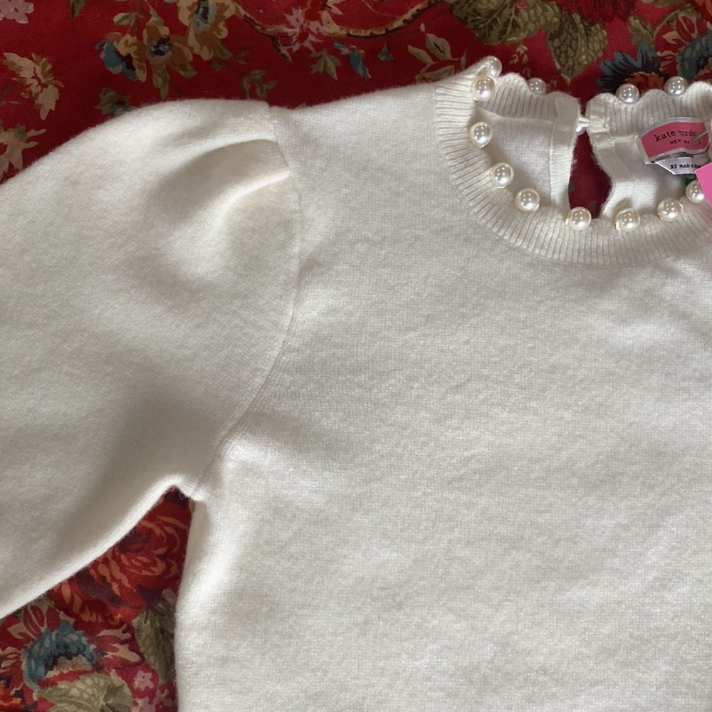 NEW! Kate Spade Cream Ivory Cashmere Wool blend Sweater sz xsmall Pearls